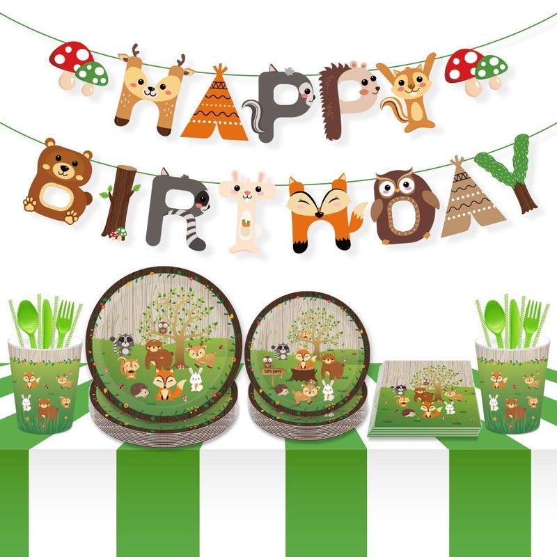 CC HOME Woodland Creature Birthday Banner,Woodland Animals Happy Birthday Banner,Forest Friend Animal Banner for Kids,Boys,Baby Shower,Birthday Party Decoration - Image 3